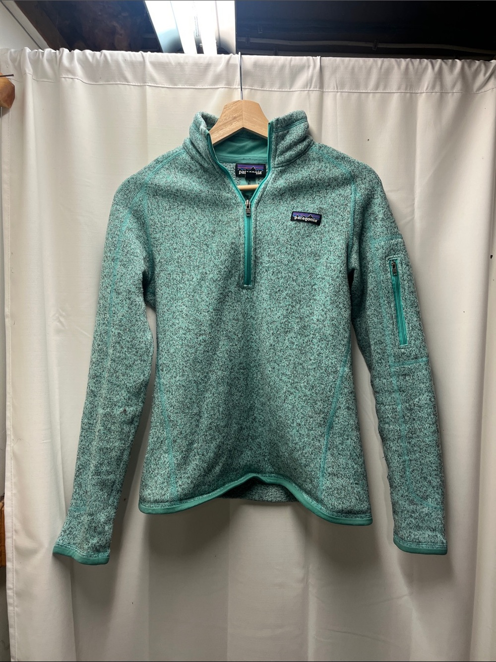 Patagonia Teal Blue Gray Heathered‎ Better Sweater 1/4 Zip Pullover Jacket- S - Picture 2 of 5